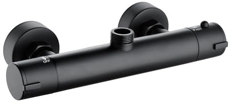 ENKI, Dune, T120, Matt Black, Thermostatic Shower Mixer Valve, Bar Shower Mixer Valve, Anti Scald Device, Modern Design, Constant Temperature Control, Top Outlet, for Rigid Riser Rails or Slider Rails