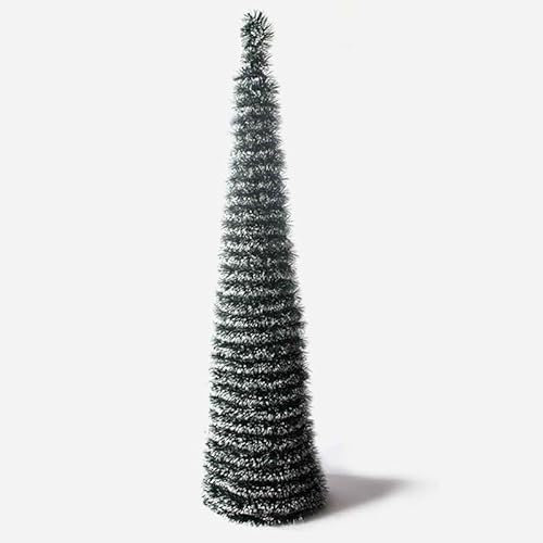 Albero Di Natale Pieghevole, Albero di Natale 150cm Pop Up, Salvaspazio Stretto e Alto, Albero di Natale Slim con Supporto, Colore Verde con Decorazione Bianco