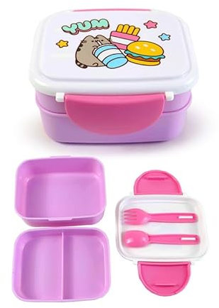 Pusheen the Cat Lunchbox mit Besteck und Clip-Verschluss, offizielles Lizenzprodukt von Pusheen the Cat, BPA-frei, für Schule, Büro