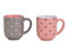 Set di 2 tazze in ceramica con belle decorazioni a forma di cuore, set di tazze grandi, tazze per caffè lungo o tè, per bevande calde, forte e resistente, 2 x 400 ml (rosa e grigio)