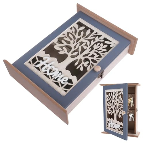 posionks Schlüsselkasten Sparkasten Schlüsselschrank Holz Schlüsselkasten Modern mit Lebensbaum Schlüsselschrank 6 Schlüsselhaken für Eingang,Flur,Büro Schlüsselhalter 28.5 * 22 * 7cm