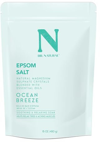 DR. NATURAL Epsom Salt Bath Salts for Stress Relief - Relaxing & Skin Softening - Magnesium Boost - Ocean Breeze - 450g