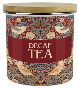 Purely Home Red Strawberry Thief Decaf Tea Storage Canister - Morris Inspired Floral Tapestry Artwork - Large Enamel Hot Drinks Kitchen Storage Container