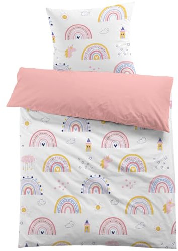 MUSOLEI Bettwäsche 135x200 Kinder Regenbogen Einhorn Mädchen Rosa Prinzessin Kinderbettwäsche Mikrofaser 3D Druck Cartoon Bettbezug und 1 Kissenbezug 80x80 für Kinder Geschenk, Regenbogen