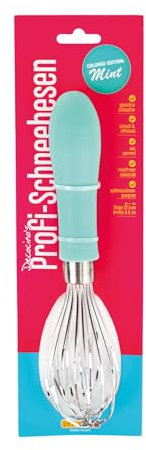 DECOCINO Schneebesen klein mintgrün - absolute Trendfarbe, Profiqualität, rostfreier Edelstahl, 22,5 cm groß, ergonomischer Griff, spülmaschinengeeignet