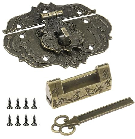 CHENNAN 1 Set Chiusura in ottone bronzo serratura decorativa in ottone anticato goffrato decorativo, Vintage Bronzo Inciso chiusure anticate per Scatola di Gioielli in Legno Decorativa (Bronzo 1)