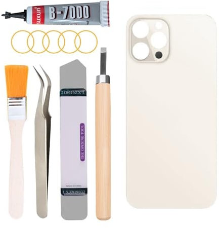 Yuntunele Back Covers Glass Replacement Compatible with iPhone 12 Pro Max All Carriers with Repairing Tool Kits (Gold)