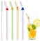 4 Pcs Glass Straws with 1 Cleaning Brushes, Cute Colorful Fruit Drinking Straws Shatter Resistant, Reusable Straws Dishwasher Safe for Fruit Lover, Cocktail, Juice, Summer Beach, Birthday Party