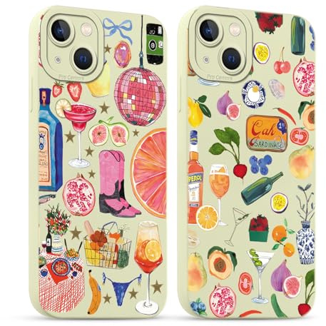 Yirlbey 2 Pièces Été Coque pour iPhone 14 Plus 6,7'', Etui Silicone avec Nœud Collage Aesthetic Motif Design, Caméra de Protection Case Antichoc Housse pour Femme Ultra Fine TPU Étui Souple