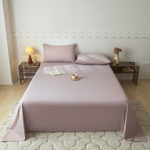 KLUOT Bettlaken ohne Gummizug 180 x 230 cm 100% Baumwolle Lila | Leintuch aus 100 % Baumwolle Atmungsaktives für alle Jahreszeiten für Doppelbett Glatt und pflegeleicht