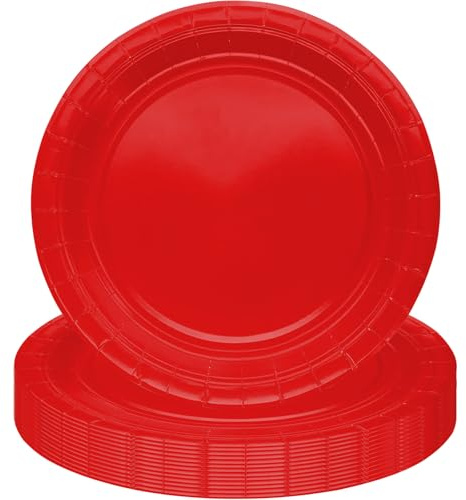 MOMAHUA Piatti per feste 16P, piatti di carta rossa, 23 cm, per adulti e bambini, decorazioni da tavola in tinta unita per compleanni, matrimoni, picnic, forniture per feste per 16 ospiti