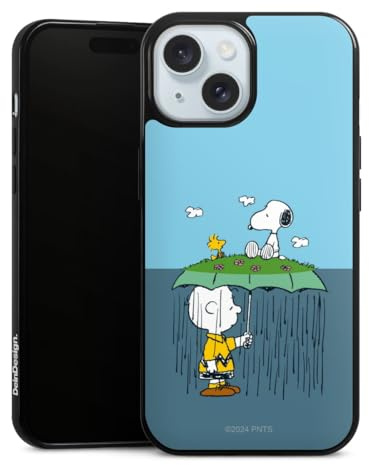 Slim Case extra dünn kompatibel mit Apple iPhone 15 Silikon Handyhülle schwarz Hülle Snoopy Peanuts Kinder