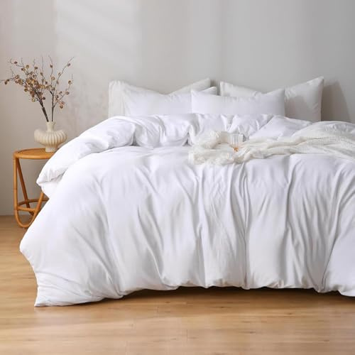 NOKOLULU Duvet Cover Queen Size: 3 Pieces Polar Fleece Velvet Bedding Set (1 Duvet Cover & 2 Pillow Shams) Soft Fuzzy Flannel Duvet Cover Set with Zipper Closure & Corner Ties, 90 x 90, White