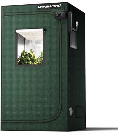 MARS HYDRO Growzelt Pro 100×100×180 cm 2000D Polyester Verdickte Plane | hochreflektierendes Mylar,großes Sichtfenster.Halterungen für Controller und Steckdosen. Kompatibel mit TS1000, FC3000