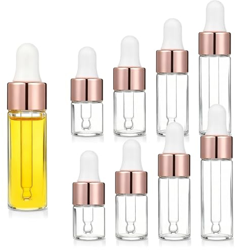 8 Pack Eye Dropper Bottle Rose for Essential Oils Mini Dropper Bottle Glass Vials Bottles Empty Travel Oil Droppings Bottles with Cap for Essence Liquid Cosmetic Containers (2ml, 3ml, 4ml, 5ml)