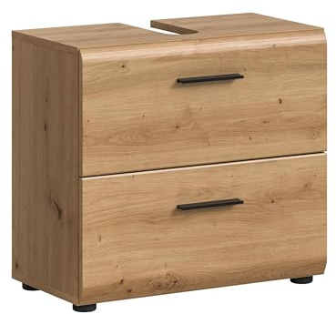 furnling Waschbeckenunterschrank Ivy, Artisan Oak, 2 Schubladen, Waschtischunterschrank mit Siphon-Ausschnitt, Front mit Rillenfräsung, Breite 60 cm