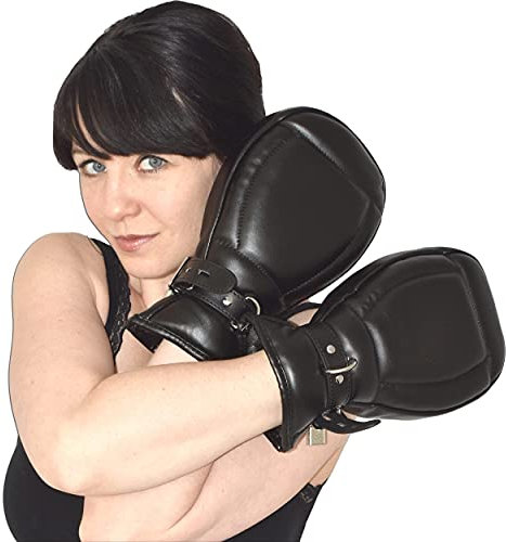 Honeylust - Weich gepolsterte BDSM Fäustlinge abschließbar inkl. Minischlösser - Bondage Fausthandschuhe aus Kunstleder - Fetisch Handschellen im Set - Sexspielzeug