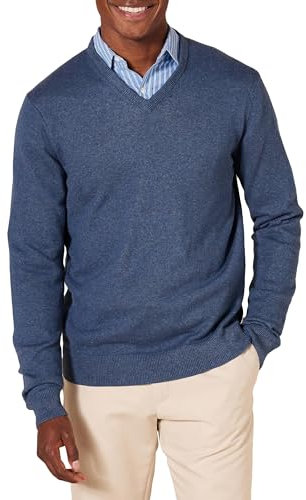 Amazon Essentials Jersey con Cuello en V (Disponible en Tallas Grandes y Altas) Hombre, Azul Mezcla, M