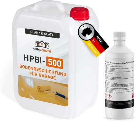 Home Profis® glänzender Garagenboden Flüssigkunststoff (100m²) | Über 30 Farben | Beton, Estrich & Fliesen | Bodenfarbe Innen | 2K Epoxidharz Bodenbeschichtung | RAL 9016 Verkehrsweiß | HPBI-500