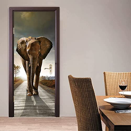 FLFK 3D Türtapete Selbstklebend TürPoster 77x200cm-Elefant Türaufkleber Abziehen und Aufkleben Mauer Aufkleber Zuhause Dekor(2 Stk/Set)