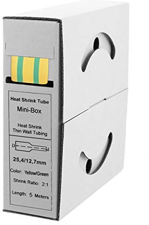 Offgridtec 5m Schrumpfschlauch mit Kleber 25,4mm > 12,7mm Schrumpfrate, Dual-Wand, Halogenfrei, Flammhemmend, Wasserdichte Kabelisolierung, Leicht zu Schneiden, Inklusive Spenderbox, Gelb/Grün