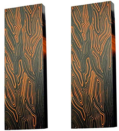 Aibote 2pc G10 Glass Fiber Damascus Pattern Knife Handle Material Scales Slabs Knives Custom DIY Tool for Knife Making Blanks Blades (Black Orange,130X45X8MM)