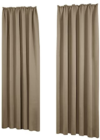Deconovo Verdunkelungsgardinen Vorhang mit Kräuselband Schienensystem Taupe | 2er Set, H 210 x B 140 cm, Thermogardine Wärmeisolierend, für Wohnzimmer, Sichtschutz, Lärmschutz, Wärmehaltung, Wohnzimmer