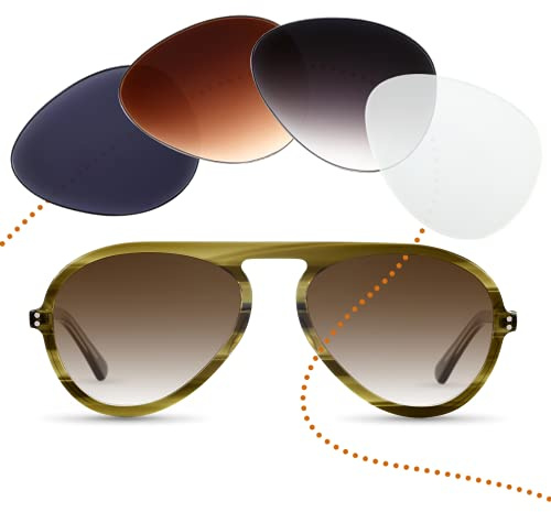 Sym Pilot Sonnenbrille mit Sehstärke von -4,00 bis +4,00 mit auswechselbaren Gläsern in 6 Farben für Kurzsichtigkeit und Weitsichtigkeit - Herren - Club Kollektion Modell Tresor grün