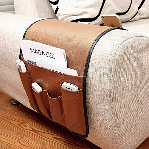 Sofa Armlehne Organizer Betttasche PU Leder Couch Stuhl Aufbewahrungstasche Anti-Rutsch Nachttisch Tasche Sofa-Bett Hängeaufbewahrung für Buch, Zeitschriften, Handy, Fernbedienung