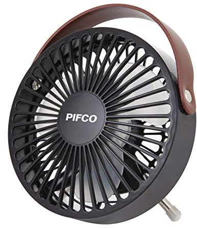 Pifco P55003 6 Inch Black USB Powered Desk Fan, Leather Strap Handle for Easy Portability
