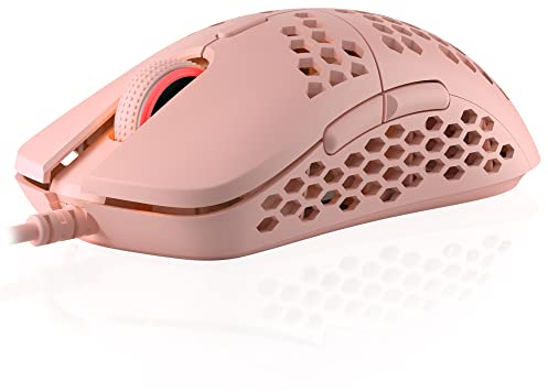 HK Gaming Mira S Ultra Lightweight RGB Gaming Mouse | Honeycomb Shell | 61 grams | max 12000 cpi | USB Wired | 6 programmable Buttons | On-Board Memory | Anti Slip Grips | Mira-S Rose Quartz