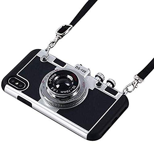 Awsaccy Emily in Paris Phone Case iPhone Xs Max Camera Case Vintage Cover Cute 3D Cool Unique Camera Design Case PC Silicone Cover with Removable Neck Strap Lanyard for Girls Women Black