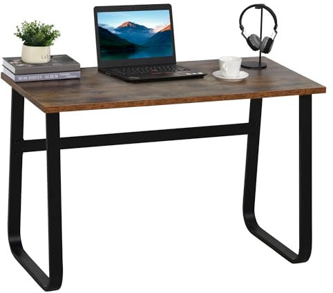 HOMCOM Computer Table, Writing Desk with Steel Frame and Wood Top, Industrial Home Study Table, 115 x 58 x 74.5cm, Rustic Brown and Black