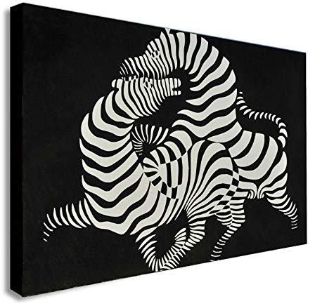 Kunstdruck auf Leinwand, Motiv Zebras Abstrakt von Victor Vasarely, gerahmt, verschiedene Größen (A4, 30,5 x 20,3 cm)