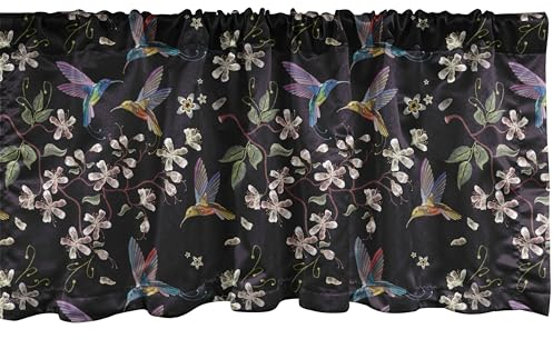 ABAKUHAUS Kirschblüte Fenster Volant, Kolibri, Vorhang Volant für Küche Schlafzimmer Dekor mit Stangentasche, 137 cm X 30 cm, Mehrfarbig