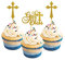 WeBenison 24 x Cupcake-Dekorationen God Bless für Erstkommunion, Party, Cupcake-Zubehör, Babyparty, Party-Dekorationen, Bless This Child Cupcake-Topper/Gold-Glitzer