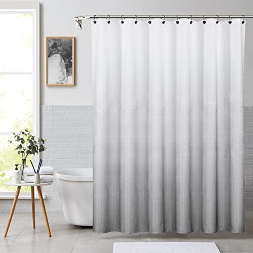 Central Park Duschvorhang, Ombré-Waffelgewebe, wasserabweisend, dekorativer Farbverlaufsdruck, Badezimmer, Spa, Hotel, Stoff, Duschvorhang mit 12 Ösen (Cremeweiß/Grau, 178 x 182,9 cm)