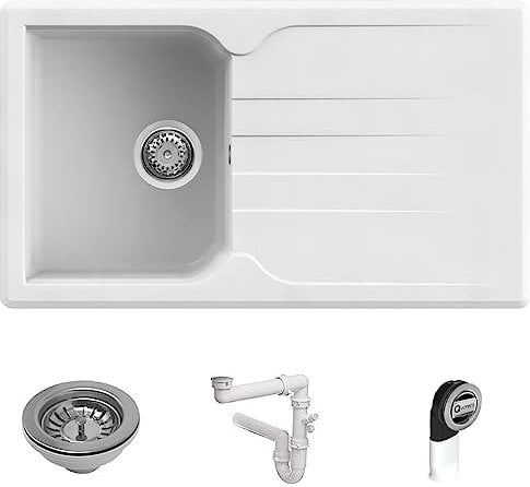 Quareco Prime 861 Lavello da Incasso Granito Bianco 86x50 1 Vasca con Gocciolatoio QLP861BI