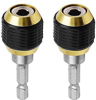 Saipor 2 Pcs 1/4 Inch Hex Shank Drill Bit Extension Screwdriver Bit Holder Extension Rod Self-locking Drill Bit Holder Quick Release Chuck Adapter Connector Power Drill Tool [60mm Length]