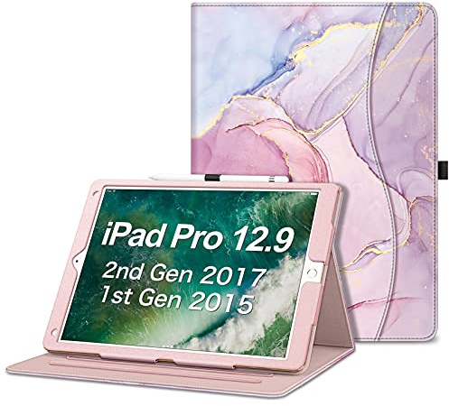 Fintie Multi-Angle Case, 2017/2015 iPad Pro 12.9 inch (Old Model) 1st & 2nd Gen Case - [Corner Protection] Folio Stand Cover with Pencil Holder & Pocket, Auto Wake/Sleep, Dreamy Marble