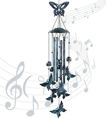 Yiiwinwy Schmetterlings-Windspiel für den Außenbereich, große Aluminiumrohre, Windspiele, Outdoor-Dekorationen für Terrasse, Garten, Veranda, Gedenk, Schmetterling, Windglocken, Geschenk