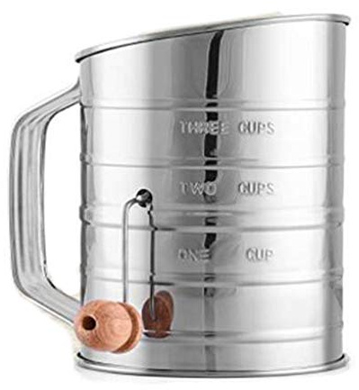 Gaetooely 3 Cup Steel Flour Sifter - Fine Mesh Rotary Hand Crank Flour Sifter with Agitator Wire Loop for Baking Cakes