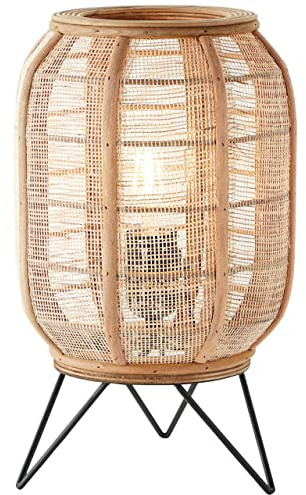 BRILLIANT Lampe, Tanah Tischleuchte schwarz/natur, 1x A60, E27, 42W, Mit Schnurzwischenschalter