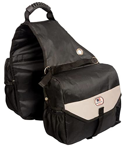 Majestic Ally Satteltasche für Pferde – Nylon isoliert auslaufsicher Kühler reflektierend gepolstert mit Taschen und Wasserflaschenträger Strapazierfähige Satteltasche (Schwarz)