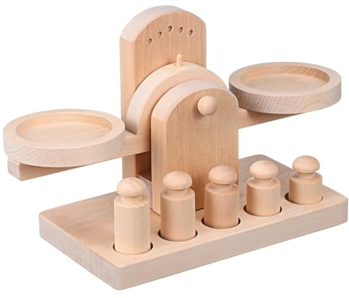 Ibasenice Wooden Balance Scale for Kids, Montessori Educational Maths Counting Toy, Interactive Weighing Scale with Wood Weights, Early Learning Sensory Teaching Set for Kids Aged 3-7