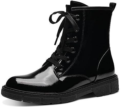 MARCO TOZZI stivaletti da donna piatti con allacciatura e zip color nero (black patent) 42 EU