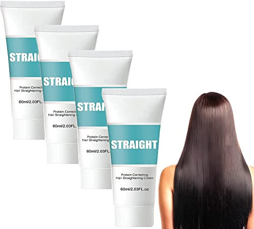 Protein Correcting Hair Straightening Cream, Keratin HaargläTtung, Hair Straightener Cream, GläTtungscreme, Silk & Gloss Seidige & GläNzende HaargläTtungscreme Anti-Frizz 60ml (4Stück)