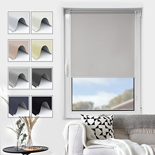 Grandekor Verdunkelungsrollo Klemmfix ohne Bohren Hellgrau 120x170cm(BxH),Verdunklungsrollo Fensterrollo Rollo Seitenzugrollo Klemmrollo für Fenster & Tür