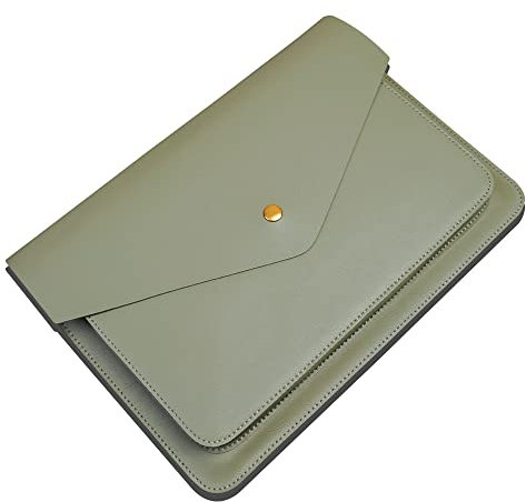 Benfan Leather Laptop Sleeve Compatible with New 15 inch MacBook Air A3114 M3 A2941 M2, Surface Laptop 15, Surface Book 13.5 Color Grey Green