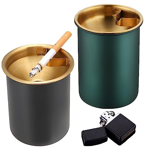 MENFENG Stainless steel Ashtray,Windproof, Cigarette Ashtray for Indoor or Outdoor Use,Outdoor ashtrays for patio,Ash Holder for Smokers,Desktop Smoking Ash Tray for Home Office Decoration (Black)